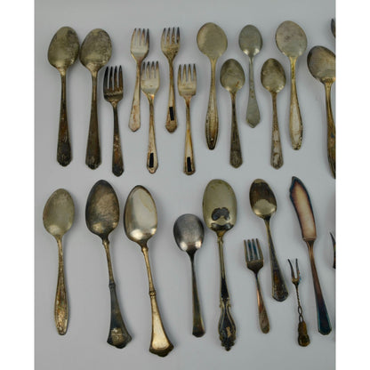 Large Lot 44 Vintage Antique Silverware Flatware Mixed Brands Patterns