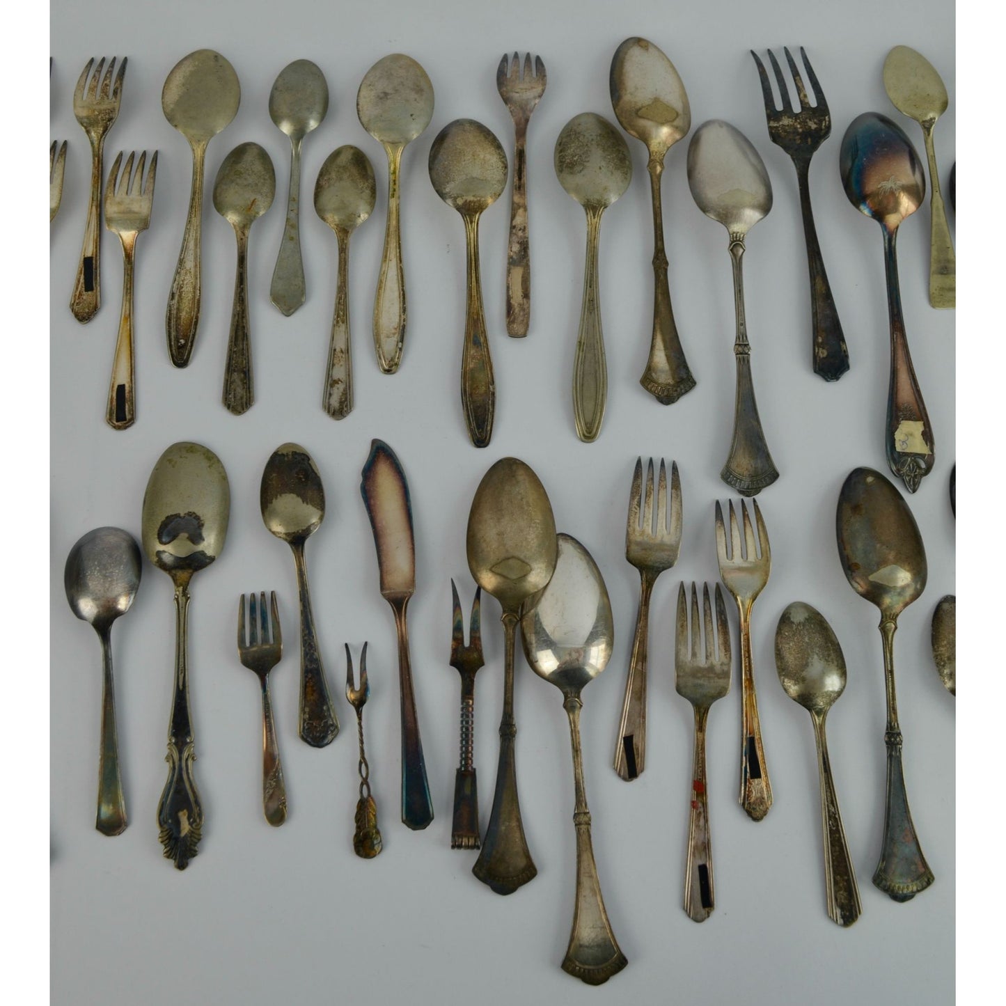 Large Lot 44 Vintage Antique Silverware Flatware Mixed Brands Patterns