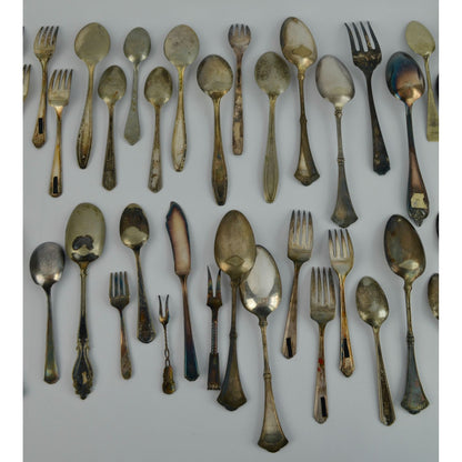 Large Lot 44 Vintage Antique Silverware Flatware Mixed Brands Patterns