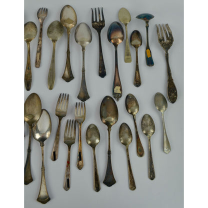 Large Lot 44 Vintage Antique Silverware Flatware Mixed Brands Patterns