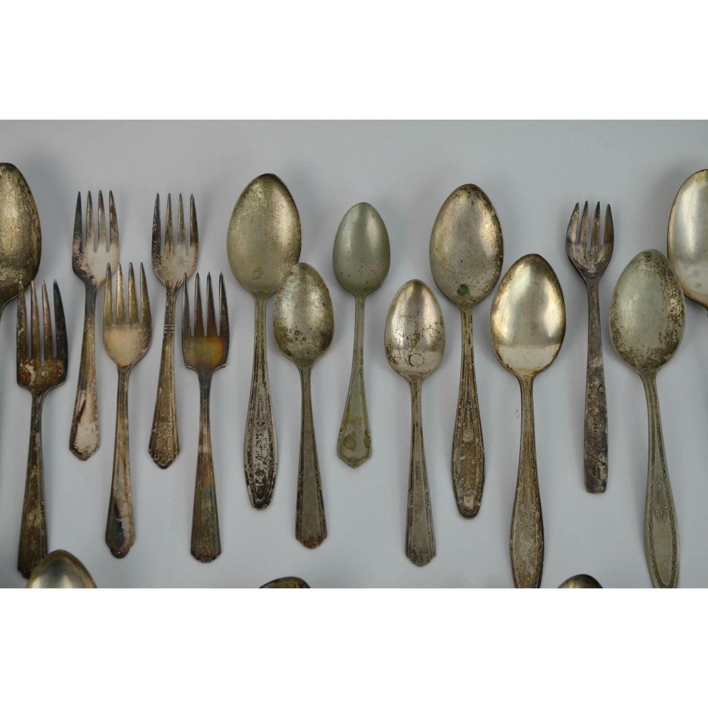 Large Lot 44 Vintage Antique Silverware Flatware Mixed Brands Patterns