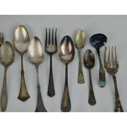 Large Lot 44 Vintage Antique Silverware Flatware Mixed Brands Patterns