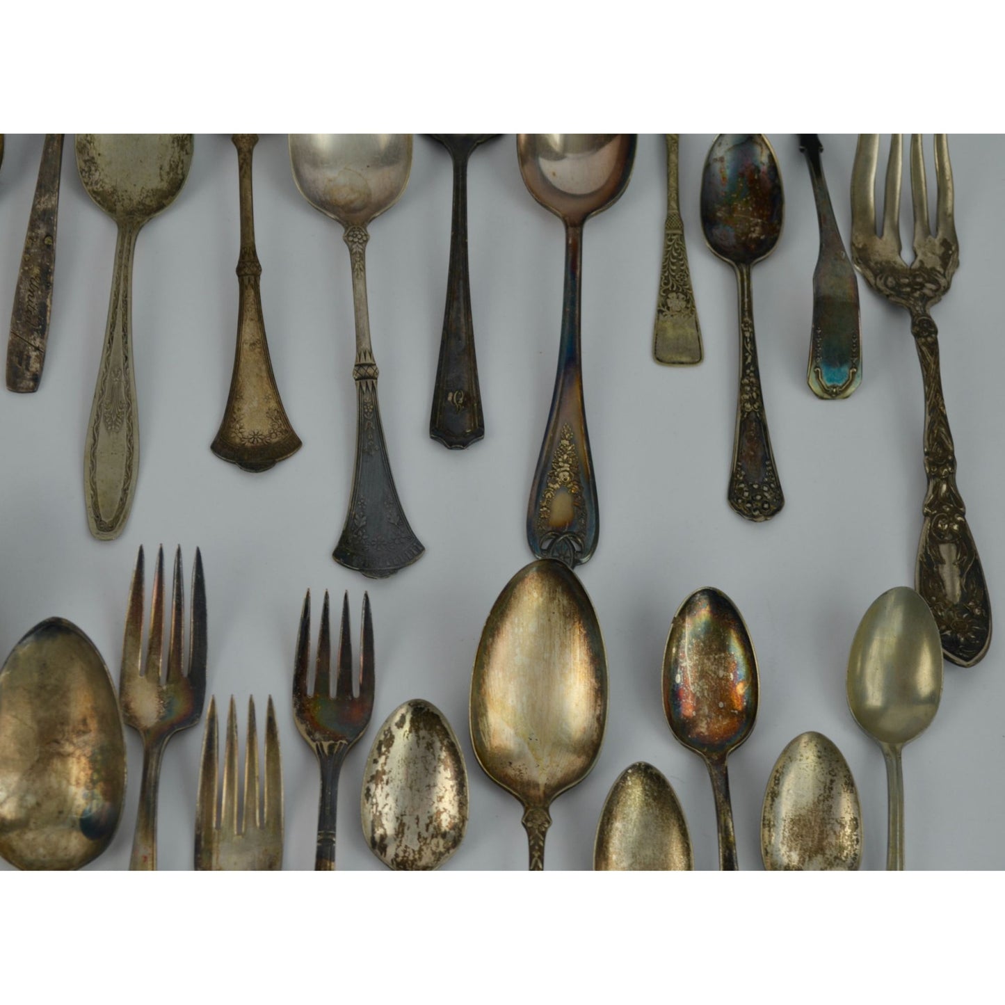 Large Lot 44 Vintage Antique Silverware Flatware Mixed Brands Patterns
