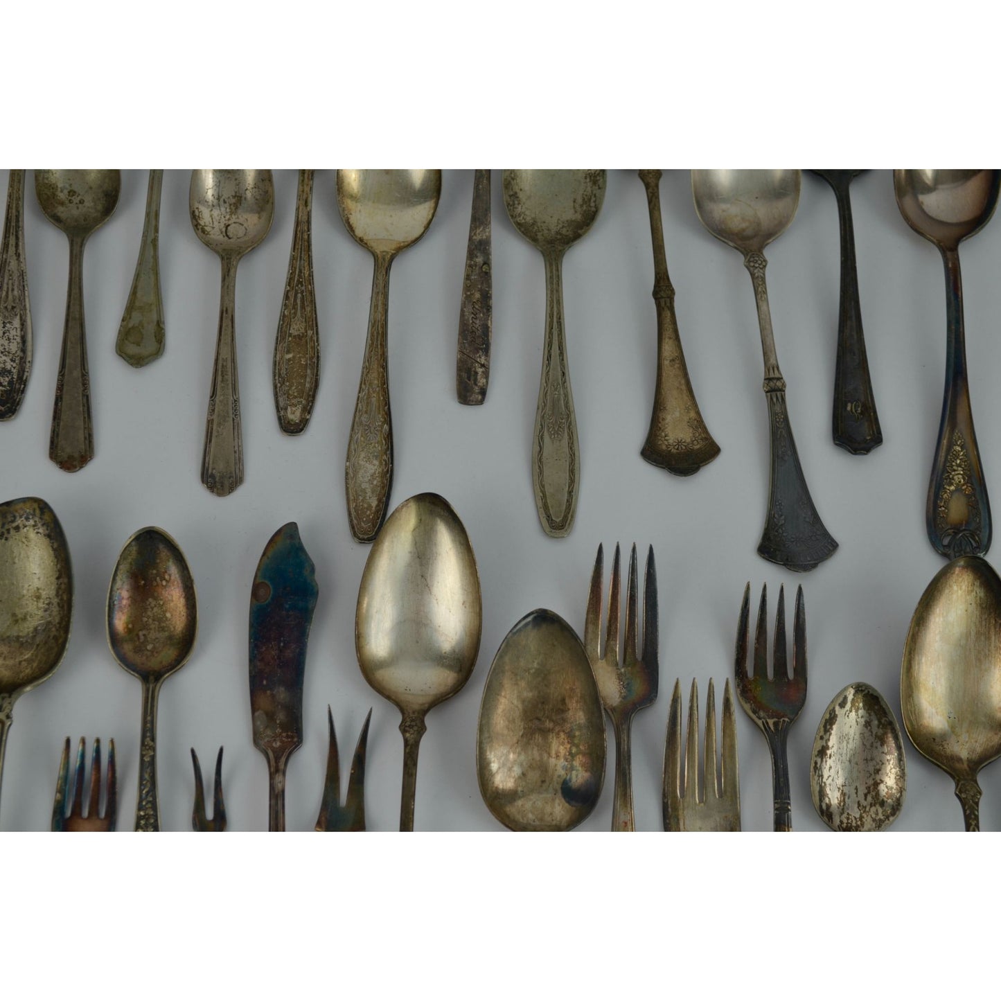 Large Lot 44 Vintage Antique Silverware Flatware Mixed Brands Patterns