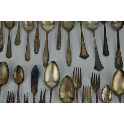 Large Lot 44 Vintage Antique Silverware Flatware Mixed Brands Patterns