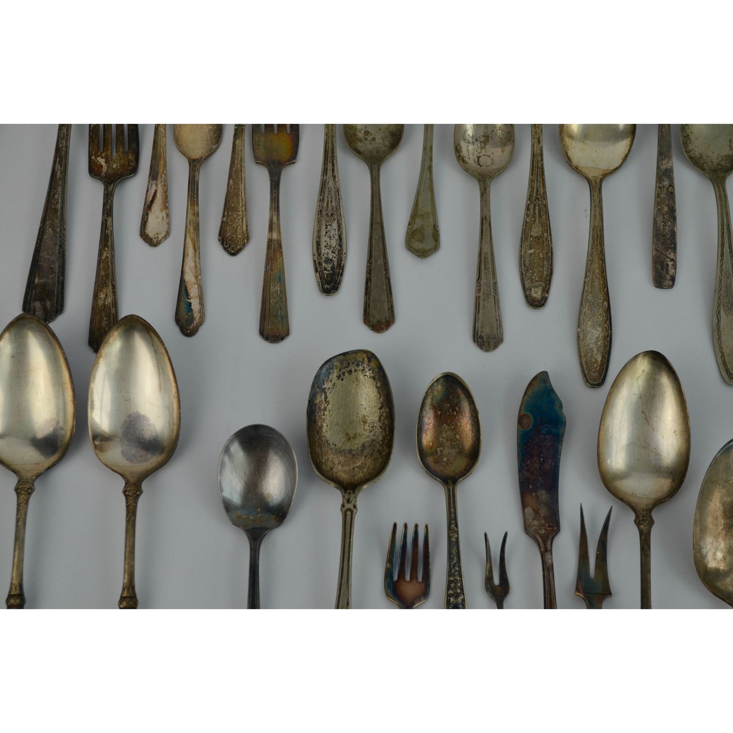 Large Lot 44 Vintage Antique Silverware Flatware Mixed Brands Patterns