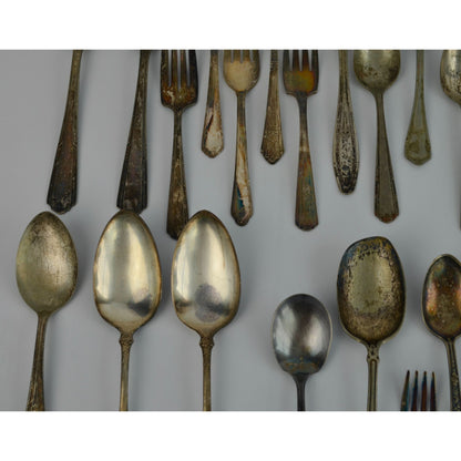 Large Lot 44 Vintage Antique Silverware Flatware Mixed Brands Patterns