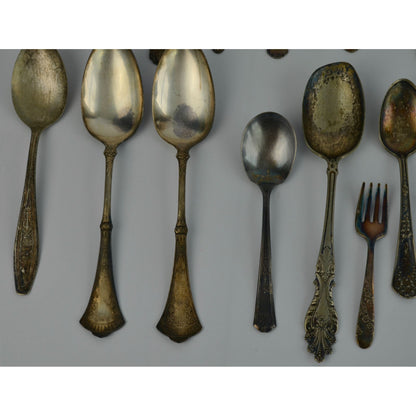 Large Lot 44 Vintage Antique Silverware Flatware Mixed Brands Patterns