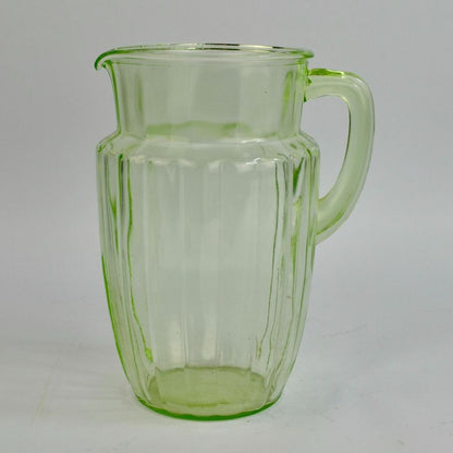 Vintage Anchor Hocking Pillar Optic Green Uranium Glass Pitcher