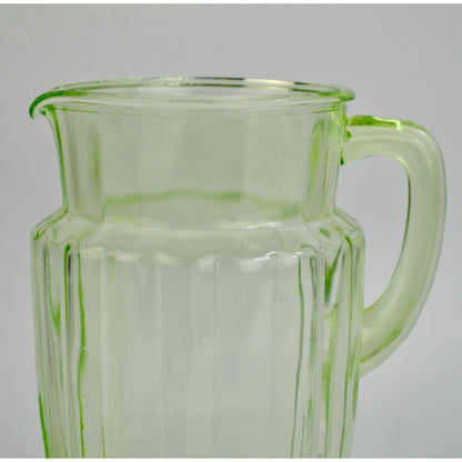Vintage Anchor Hocking Pillar Optic Green Uranium Glass Pitcher