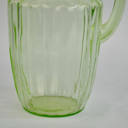 Vintage Anchor Hocking Pillar Optic Green Uranium Glass Pitcher