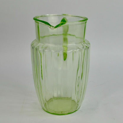 Vintage Anchor Hocking Pillar Optic Green Uranium Glass Pitcher