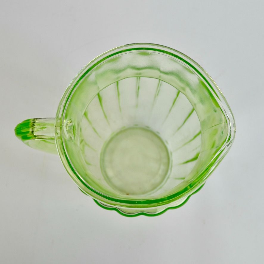 Vintage Anchor Hocking Pillar Optic Green Uranium Glass Pitcher