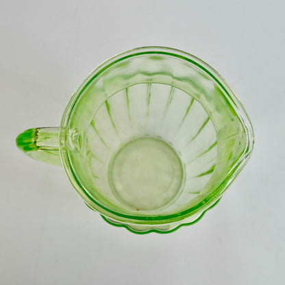 Vintage Anchor Hocking Pillar Optic Green Uranium Glass Pitcher