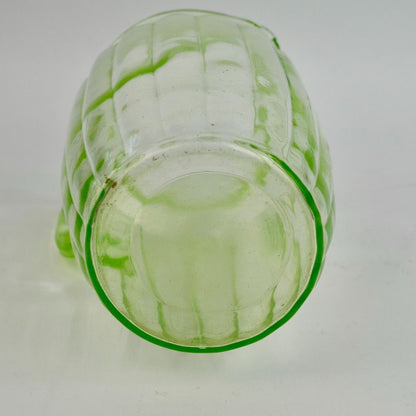 Vintage Anchor Hocking Pillar Optic Green Uranium Glass Pitcher