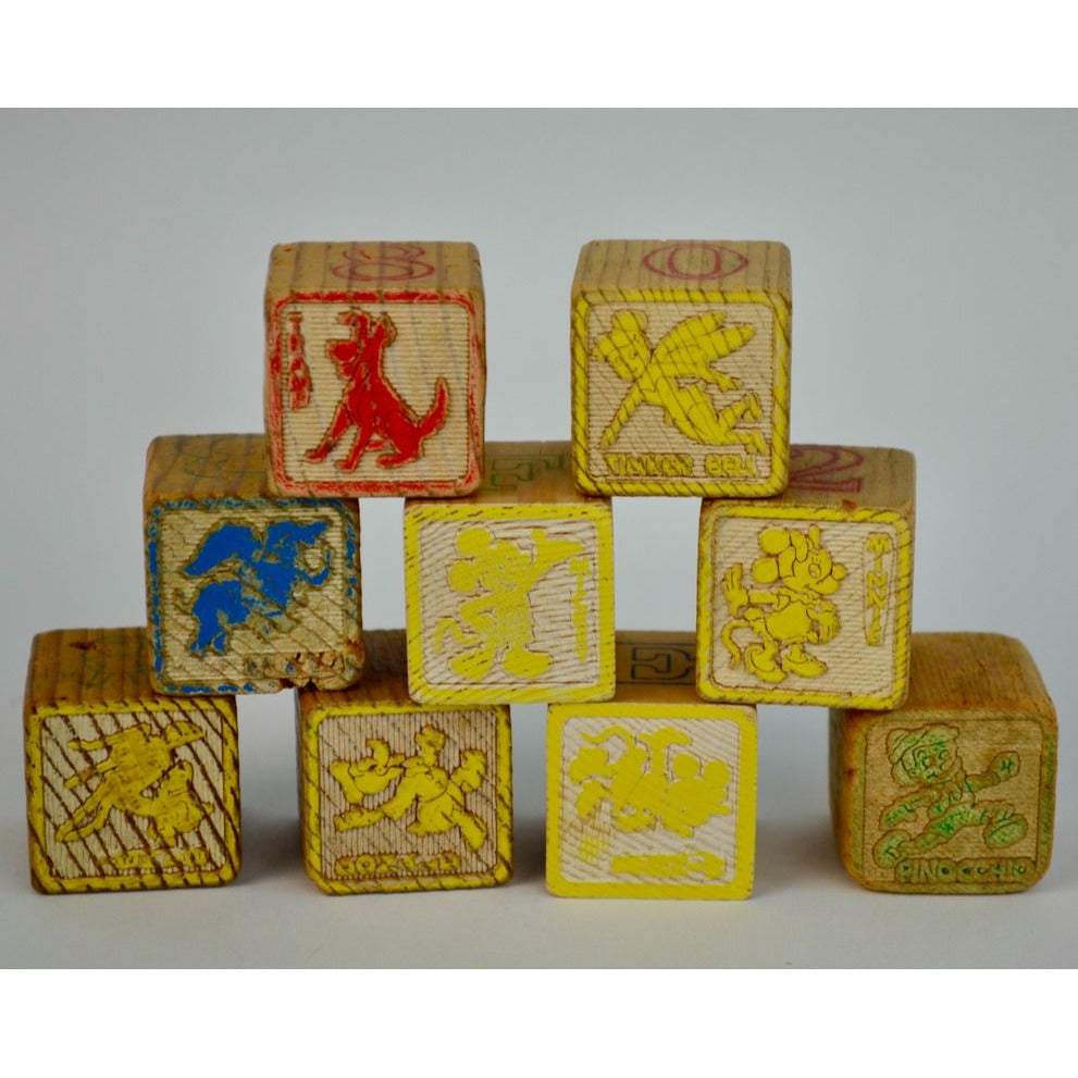 Vintage Disney Wooden Alphabet Blocks Set of 9