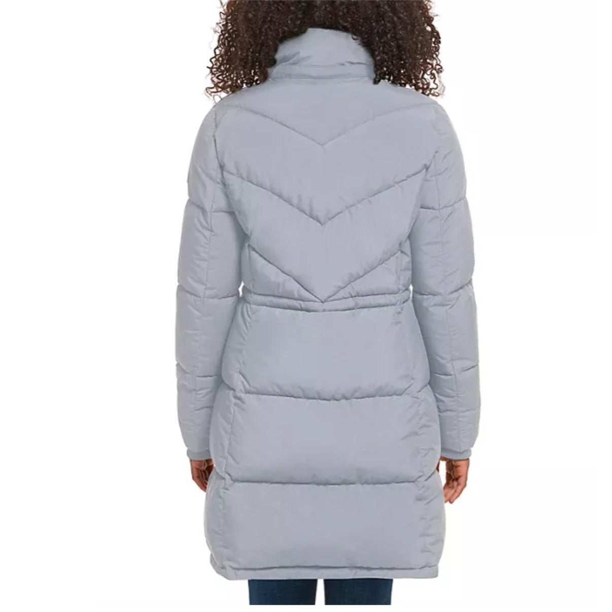 Calvin Klein Womens Quilted Chevron Packable Hooded Puffer Coat Size M Light Grey