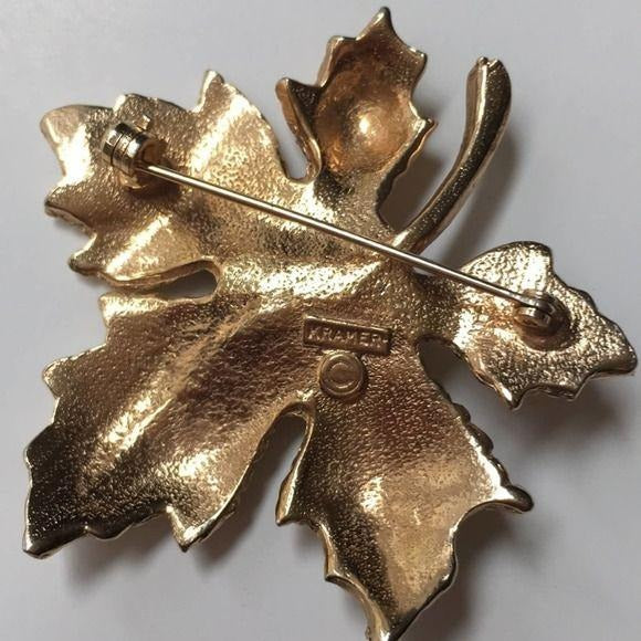 Vintage Kramer Gold Leaf Pearl Pin Brooch
