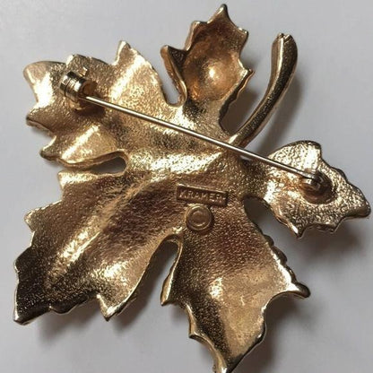 Vintage Kramer Gold Leaf Pearl Pin Brooch