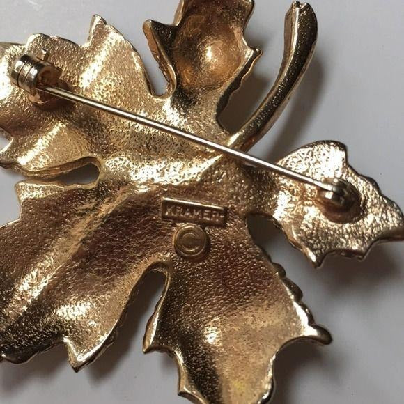Vintage Kramer Gold Leaf Pearl Pin Brooch