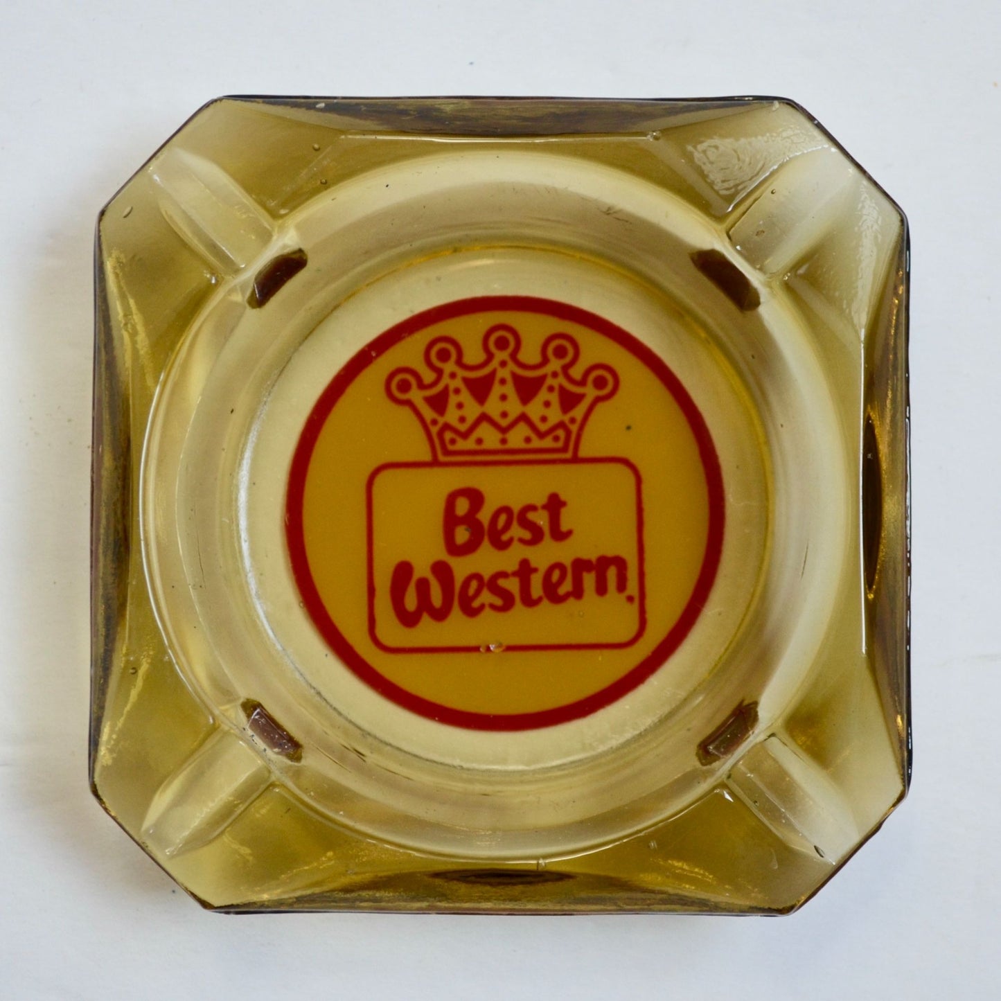 Best Western Smokey Glass Clear Ashtray Vintage Hotel Square