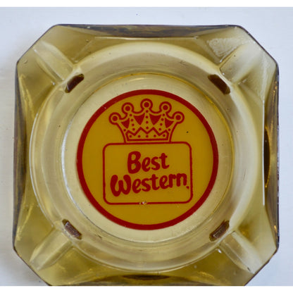 Best Western Smokey Glass Clear Ashtray Vintage Hotel Square