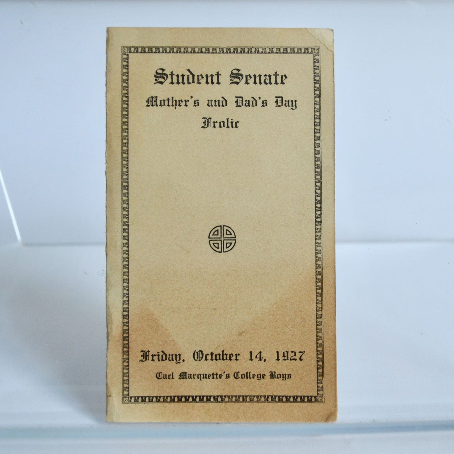 1927 Carl Marquette's College Boys Mother's & Dad's Day Frolic Dance Card