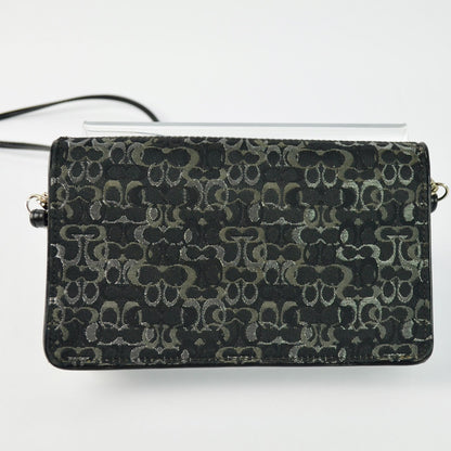 Coach Signature Clutch Wallet Black Silver Detail Crossbody Bag Removable Strap