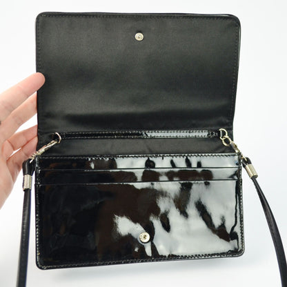 Coach Signature Clutch Wallet Black Silver Detail Crossbody Bag Removable Strap