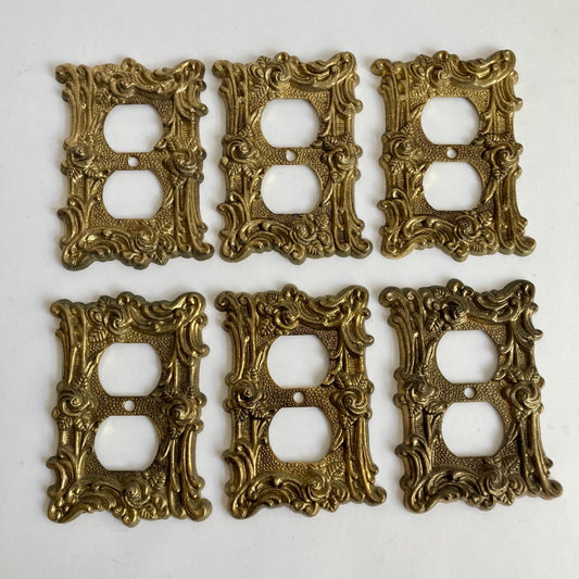 Lot 6 Vintage AT & HC Brass Outlet Covers 60D Style "D" Gold Victorian Rose