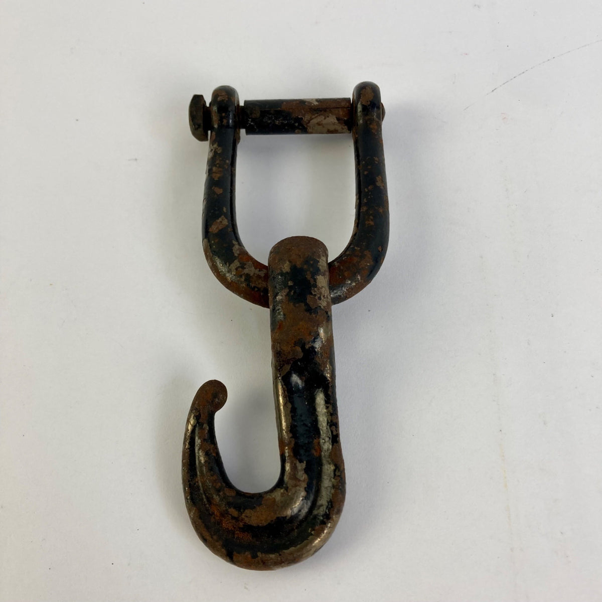 Vintage Cast Iron Hook w/ Clevis Hanging Antique Black