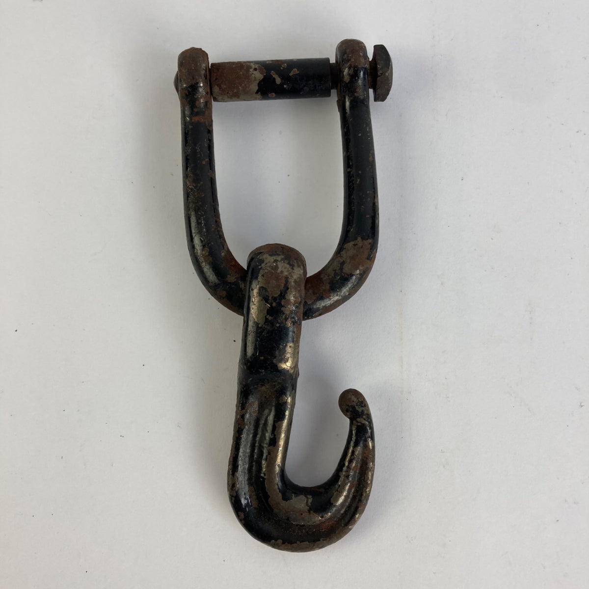 Vintage Cast Iron Hook w/ Clevis Hanging Antique Black
