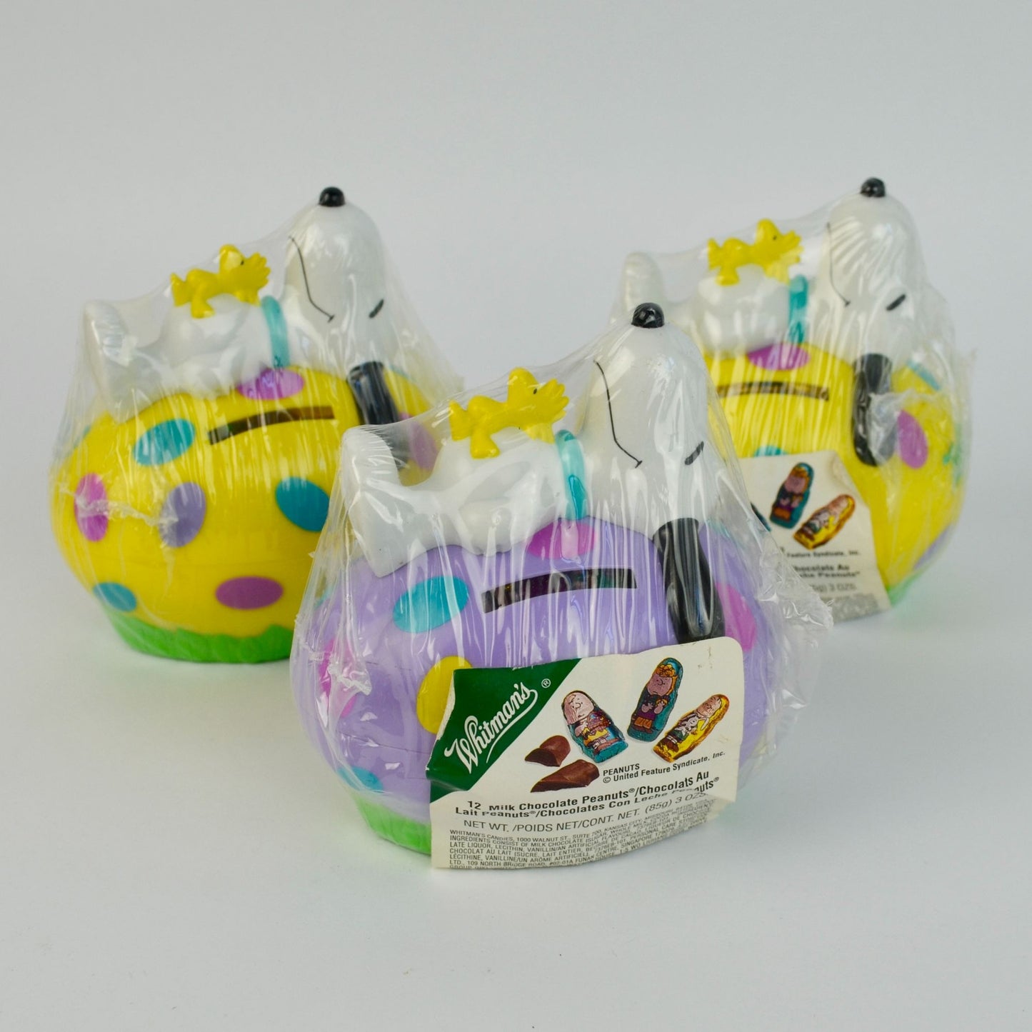 Whitmans Snoopy Easter Egg Candy Bank With Contents Set Of 3 Polka Dot Design New Sealed