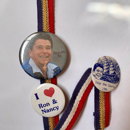 Vintage 1984 84 Ronald Reagan Political Pins on Ribbon I Heart Ron & Nancy Stay the Course