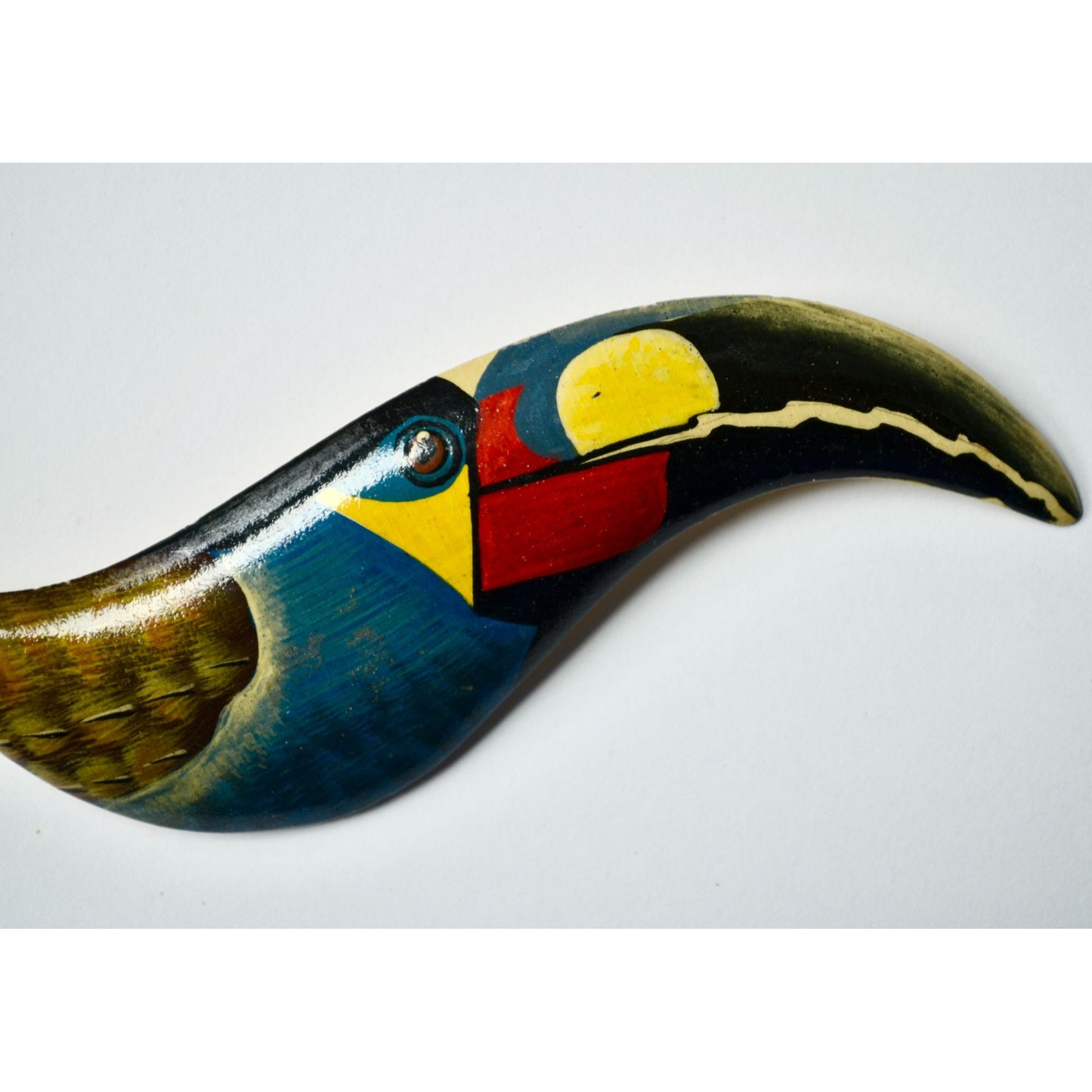 Vintage Toucan Parrot Wooden Brooch Signed Magda K