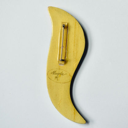 Vintage Toucan Parrot Wooden Brooch Signed Magda K