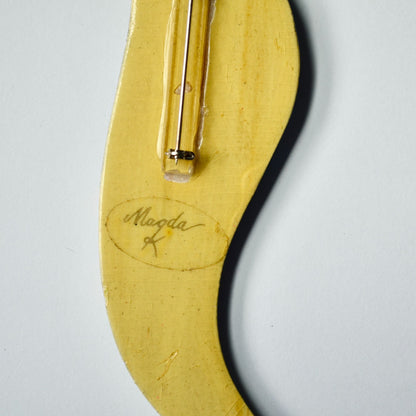 Vintage Toucan Parrot Wooden Brooch Signed Magda K