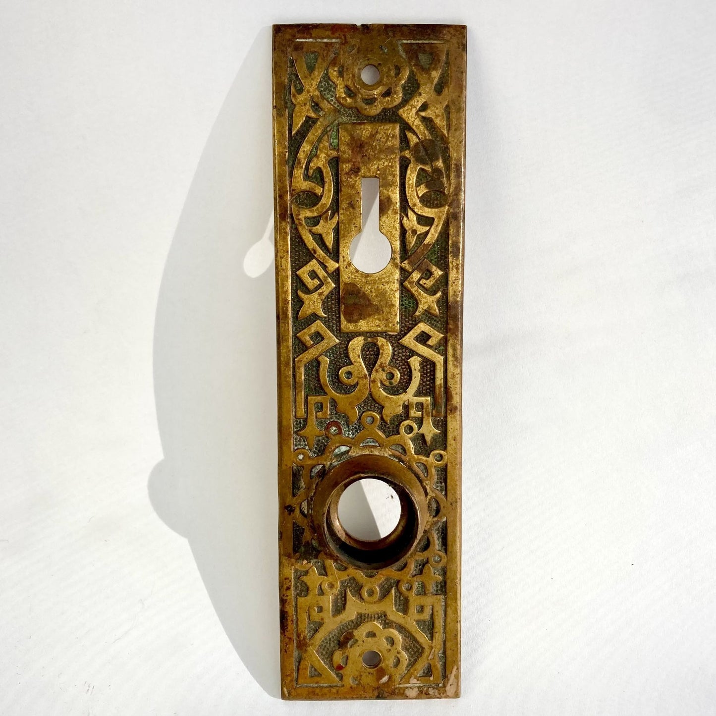 Antique Brass Keyplate Door Plate Doorknob Backplate Vintage Eastlake