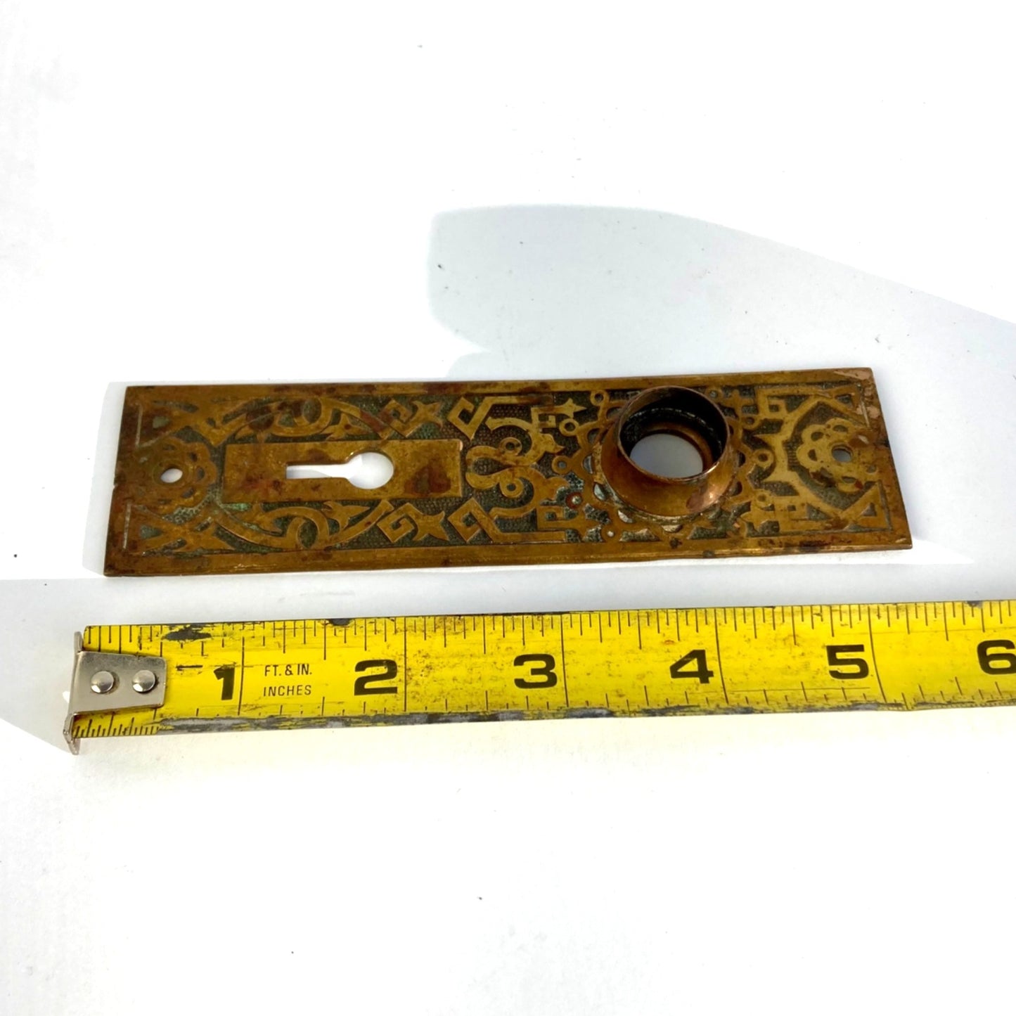 Antique Brass Keyplate Door Plate Doorknob Backplate Vintage Eastlake