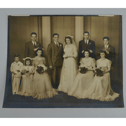 Vintage 8 x 10" Black & White Wedding Party Photograph 1940s or 1950s