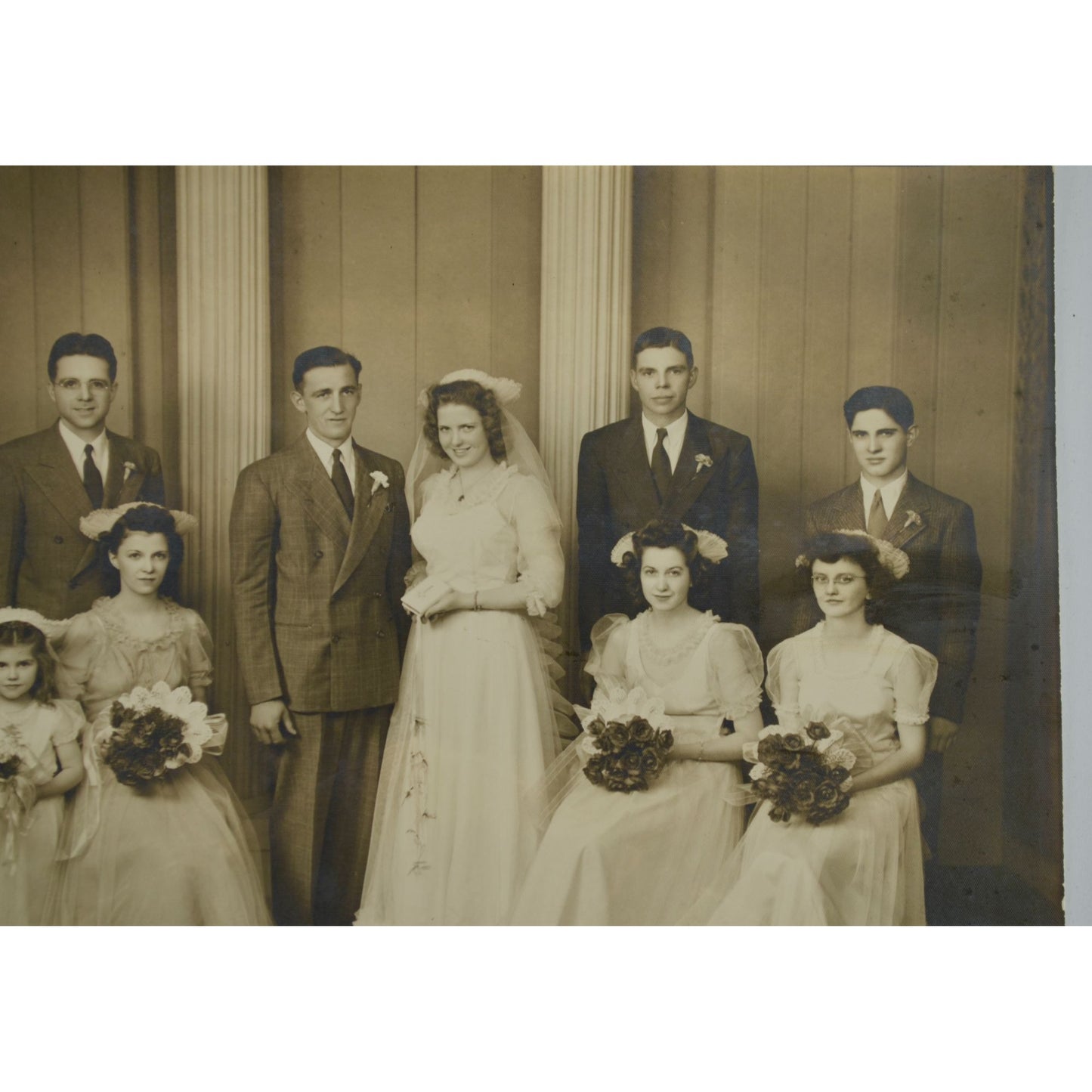 Vintage 8 x 10" Black & White Wedding Party Photograph 1940s or 1950s