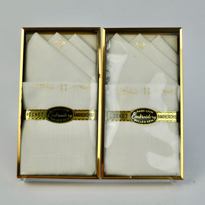 Vintage "E" Monogrammed Pocket Handkerchiefs NOS Unused New In Boxes