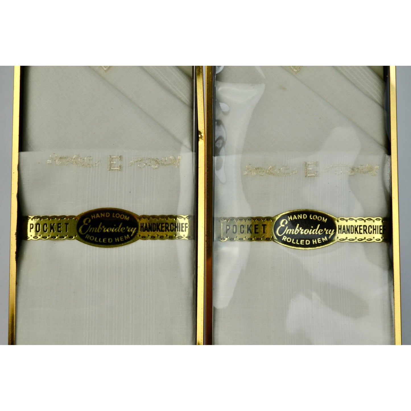 Vintage "E" Monogrammed Pocket Handkerchiefs NOS Unused New In Boxes