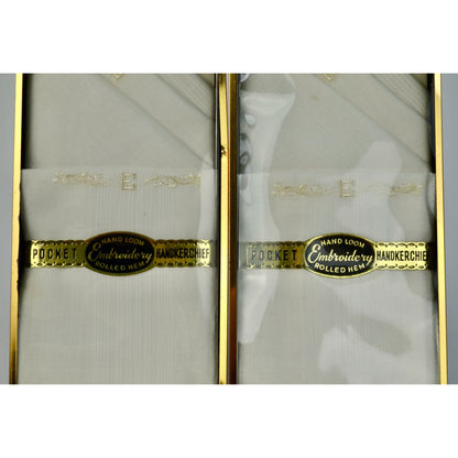 Vintage "E" Monogrammed Pocket Handkerchiefs NOS Unused New In Boxes