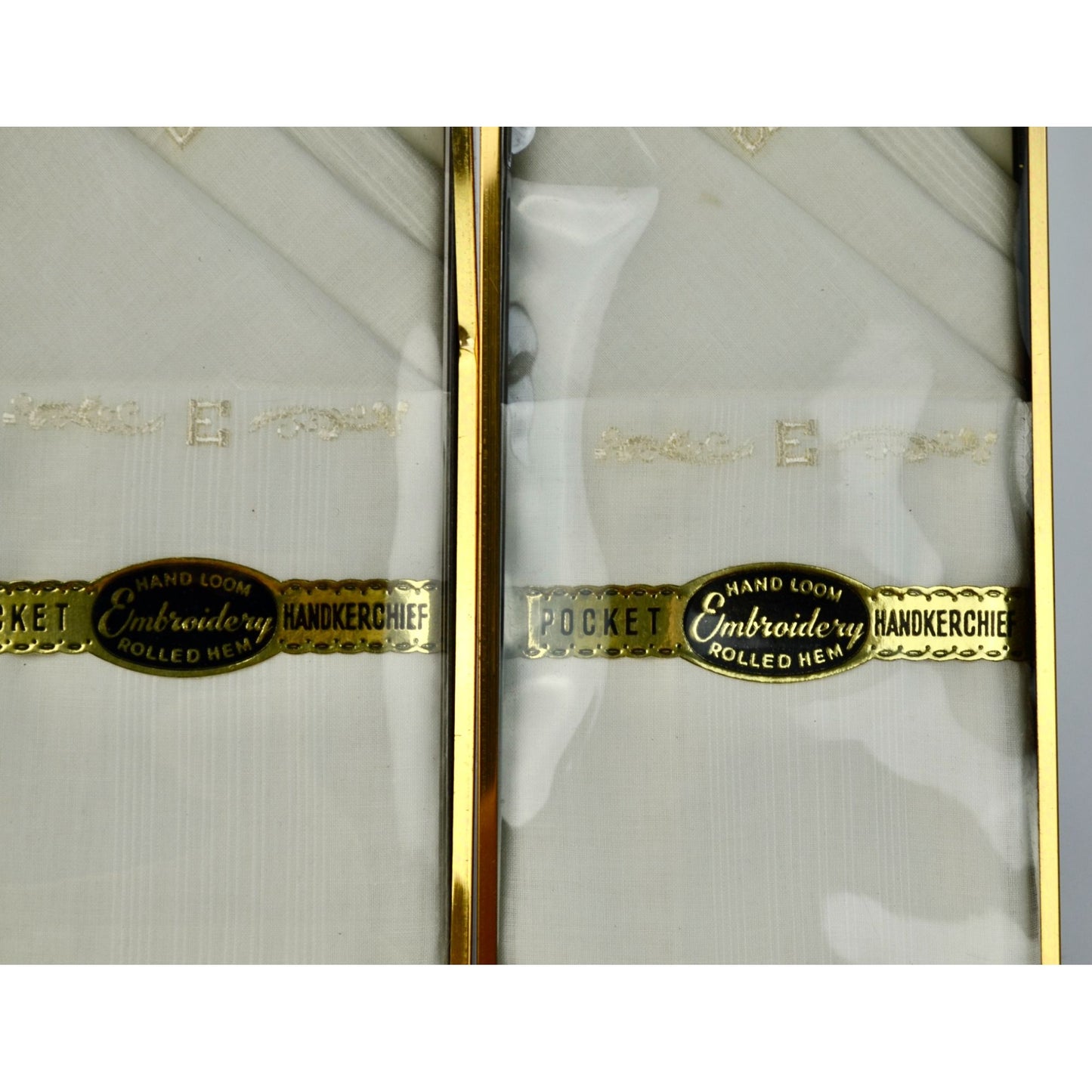 Vintage "E" Monogrammed Pocket Handkerchiefs NOS Unused New In Boxes