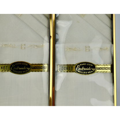 Vintage "E" Monogrammed Pocket Handkerchiefs NOS Unused New In Boxes