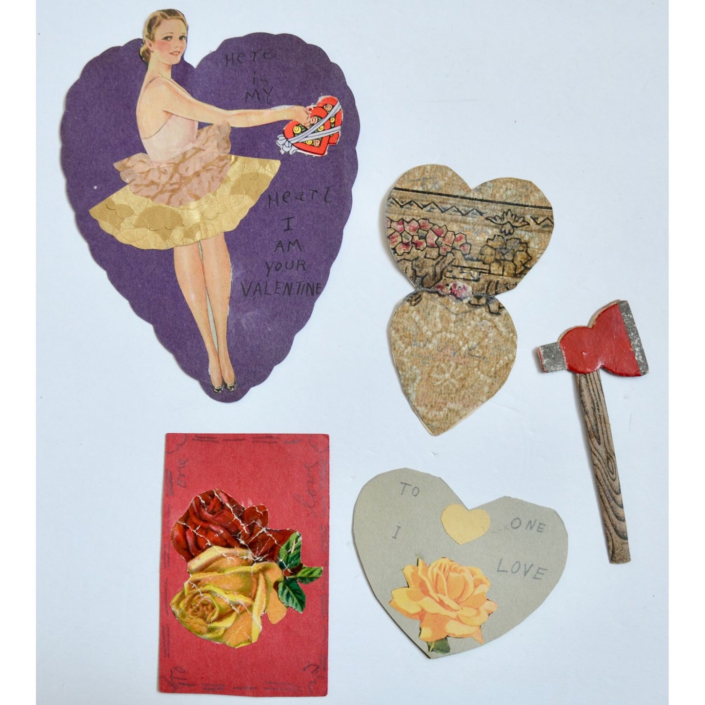 1930s Vintage HANDMADE OOAK Valentine Cards Unique Lot #1