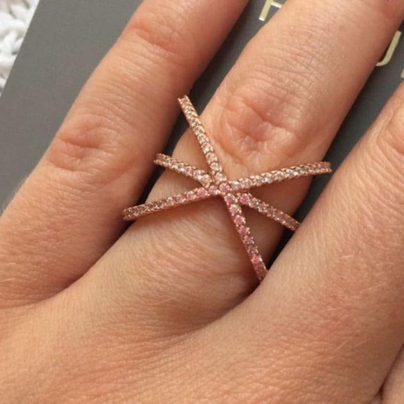 New Fleur Rose Gold Criss Cross Ring Size 7