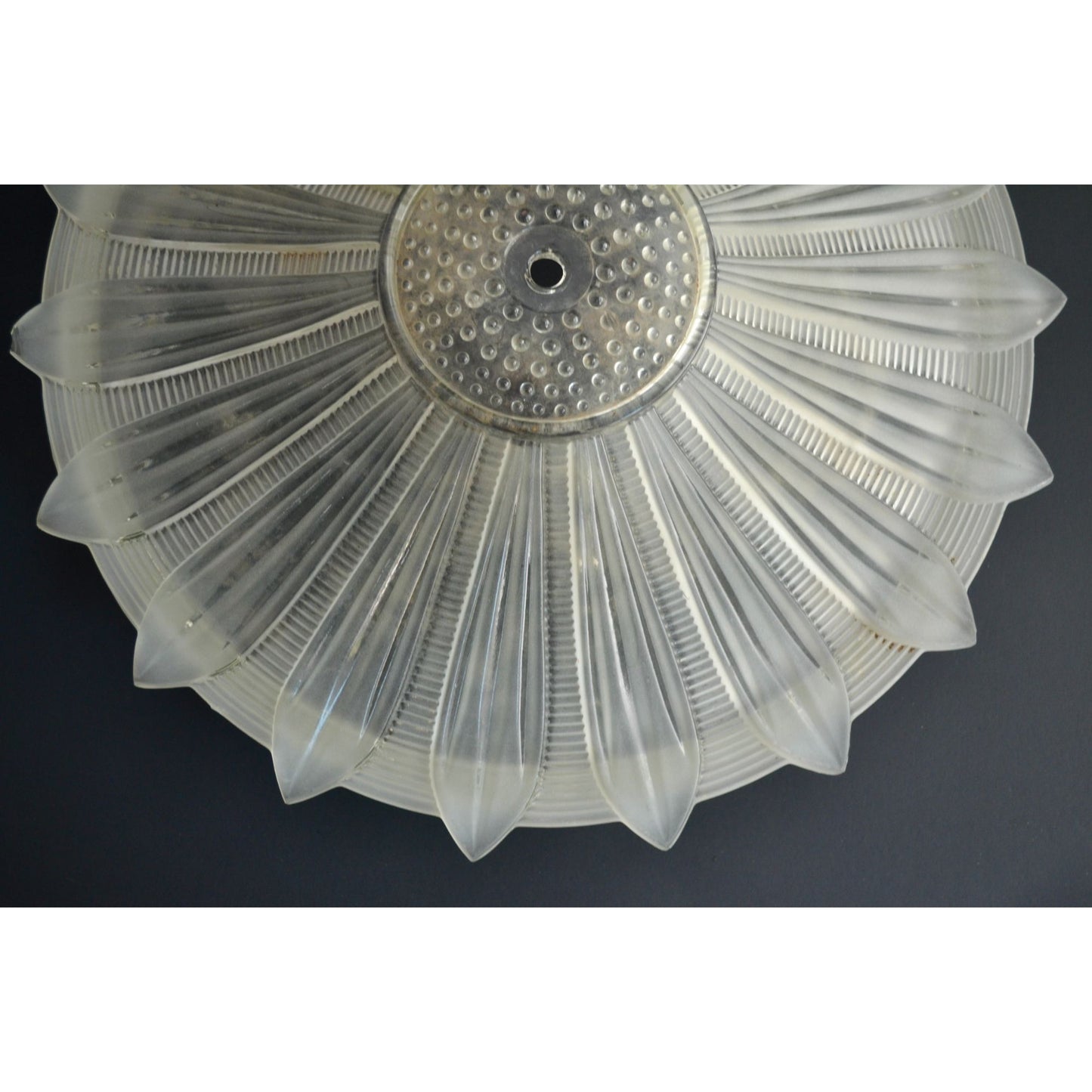 Art Deco Sunflower Glass Ceiling Shade Vintage White Frosted 14" Restoration