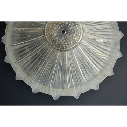 Art Deco Sunflower Glass Ceiling Shade Vintage White Frosted 14" Restoration